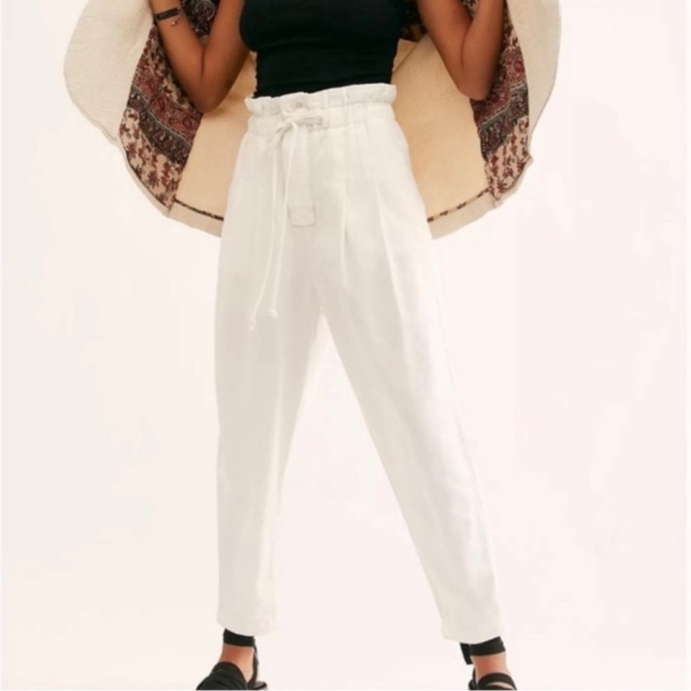 FREE PEOPLE Paperbag White Linen Trousers Pants